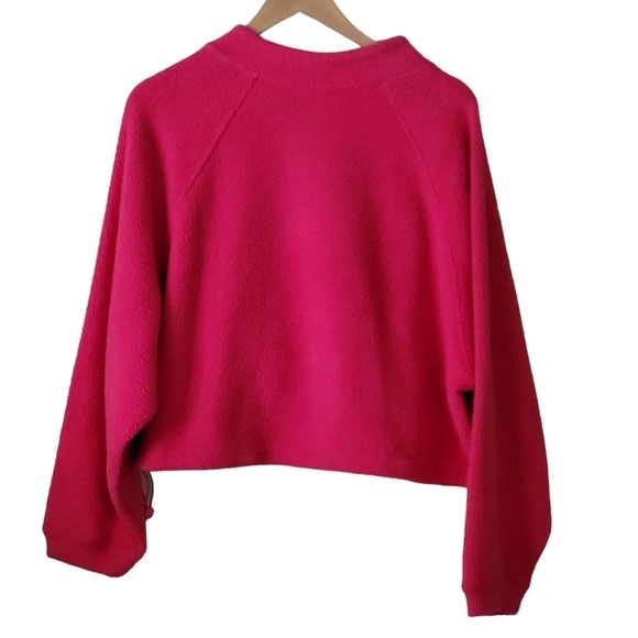 BP. Cropped Fleece Half Zip Pullover Faux Fur Hot Pink NWOT - Picture 2 of 9